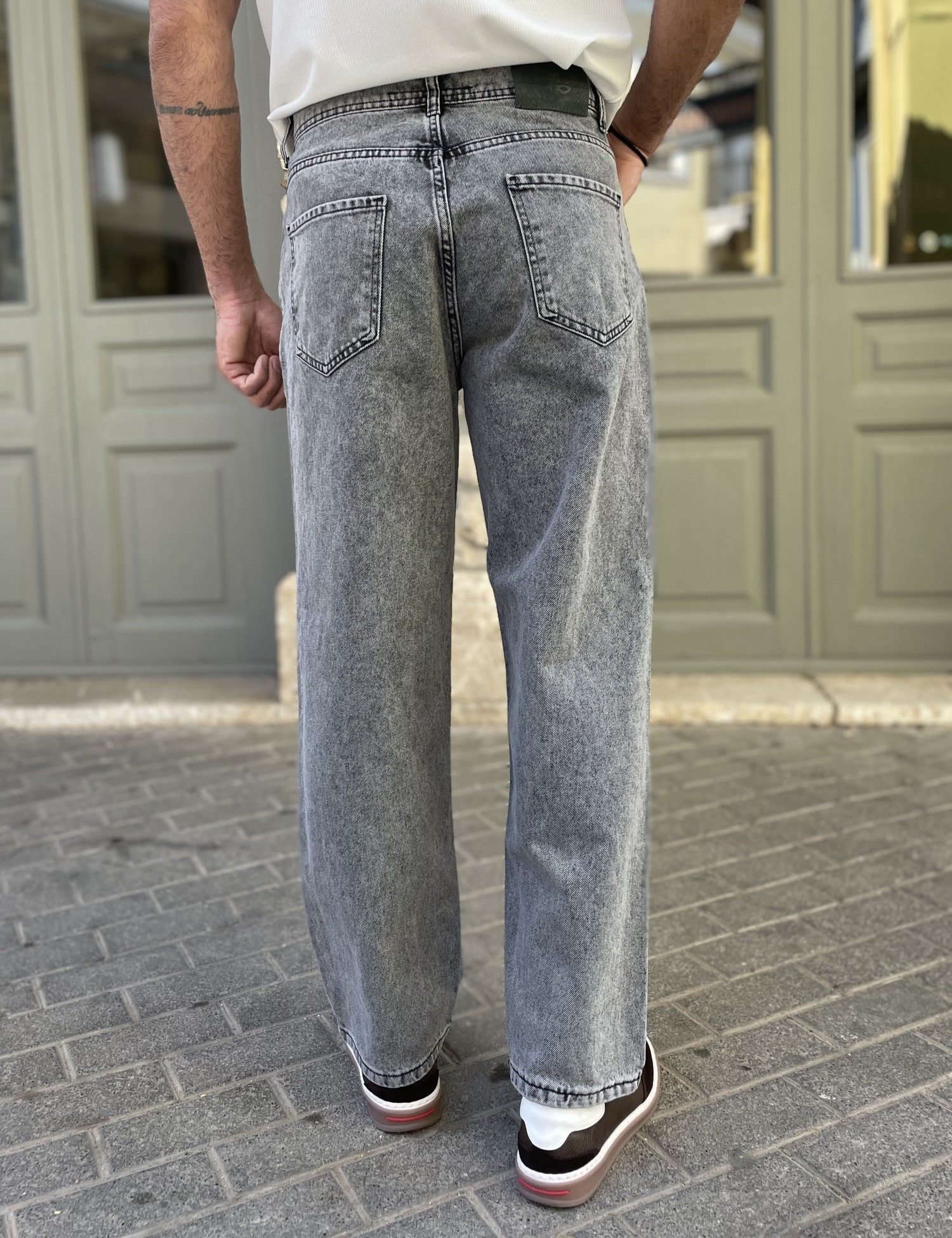 Ανδρικό γκρι Loose τζιν ελαστικό πεντάτσεπο με φερμουάρ G81091 φωτογραφία